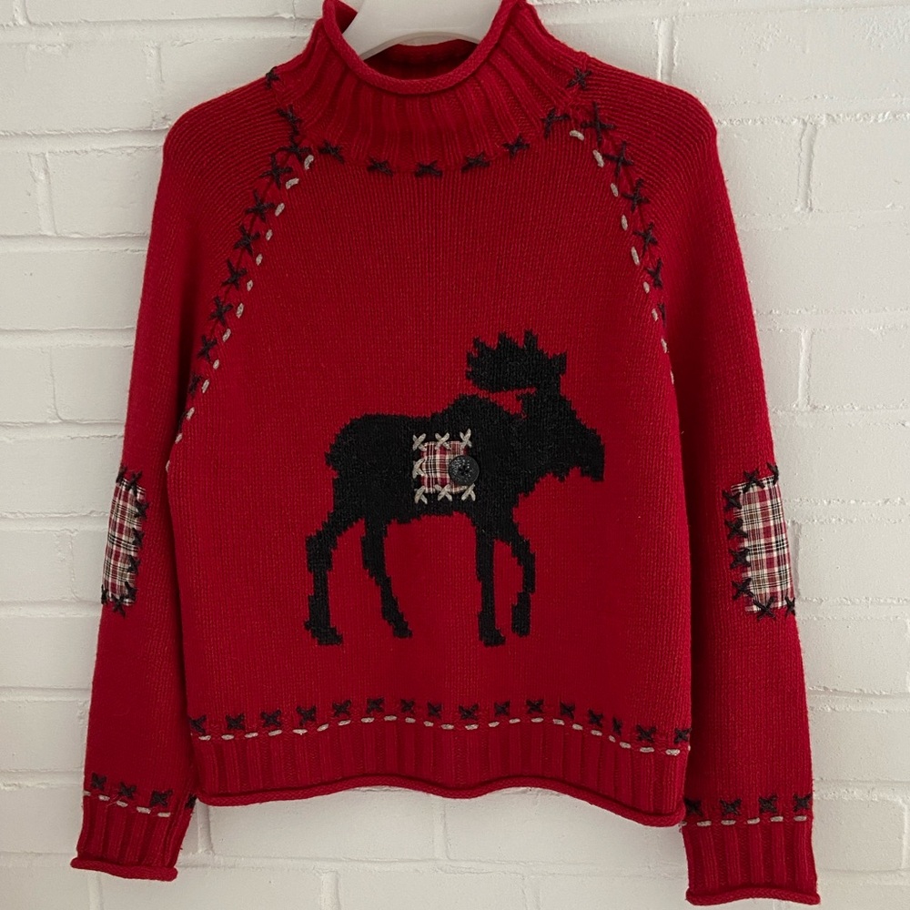 PBJ Sport Old-Style Y2K Moose Theme Christmas Sweater Size M
